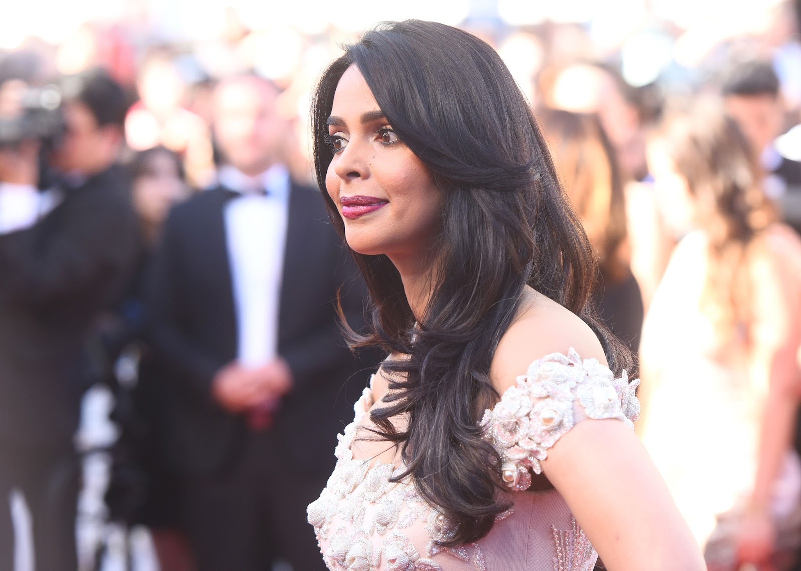 Mallika Sherawat Looks Hot in Georges Hobeika Pink Beige, off-shoulder Mermaid Gown At The 70th Cannes Film 2017