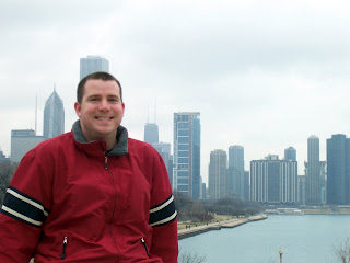 Jerry Yoakum pictured in front of the Chicago skyline from Shedd Aquarium.