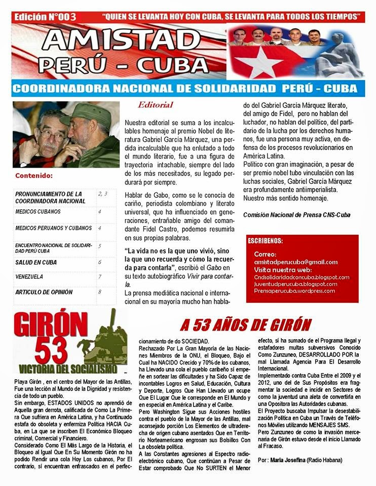 BOLETÍN N°003 "AMISTAD PERÚ CUBA"