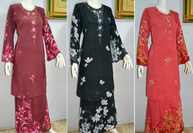  Model  baju  kurung  terbaru batik melayu  kombinasi bordir  