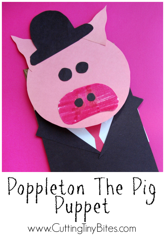 Poppleton the Pig Puppet. Paper bag puppet craft for kids to use with the Cynthia Rylant series Poppleton.