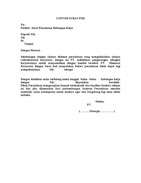 Contoh Surat Pemutusan Hubungan Kerja Karena Pengunduran Diri Contoh Surat