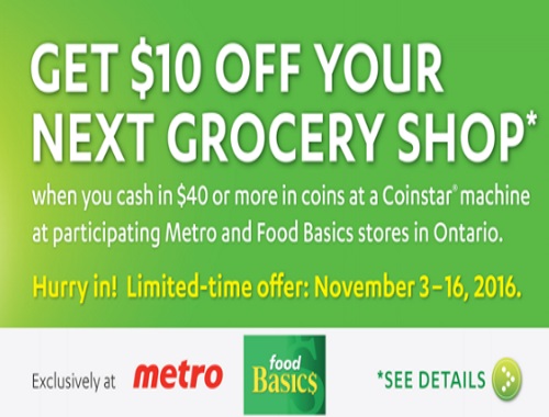 Metro & Food Basics $10 Off Grocery Shop Coinstar Offer Metro & Food Basics $10 Off Grocery Shop Coinstar Offer