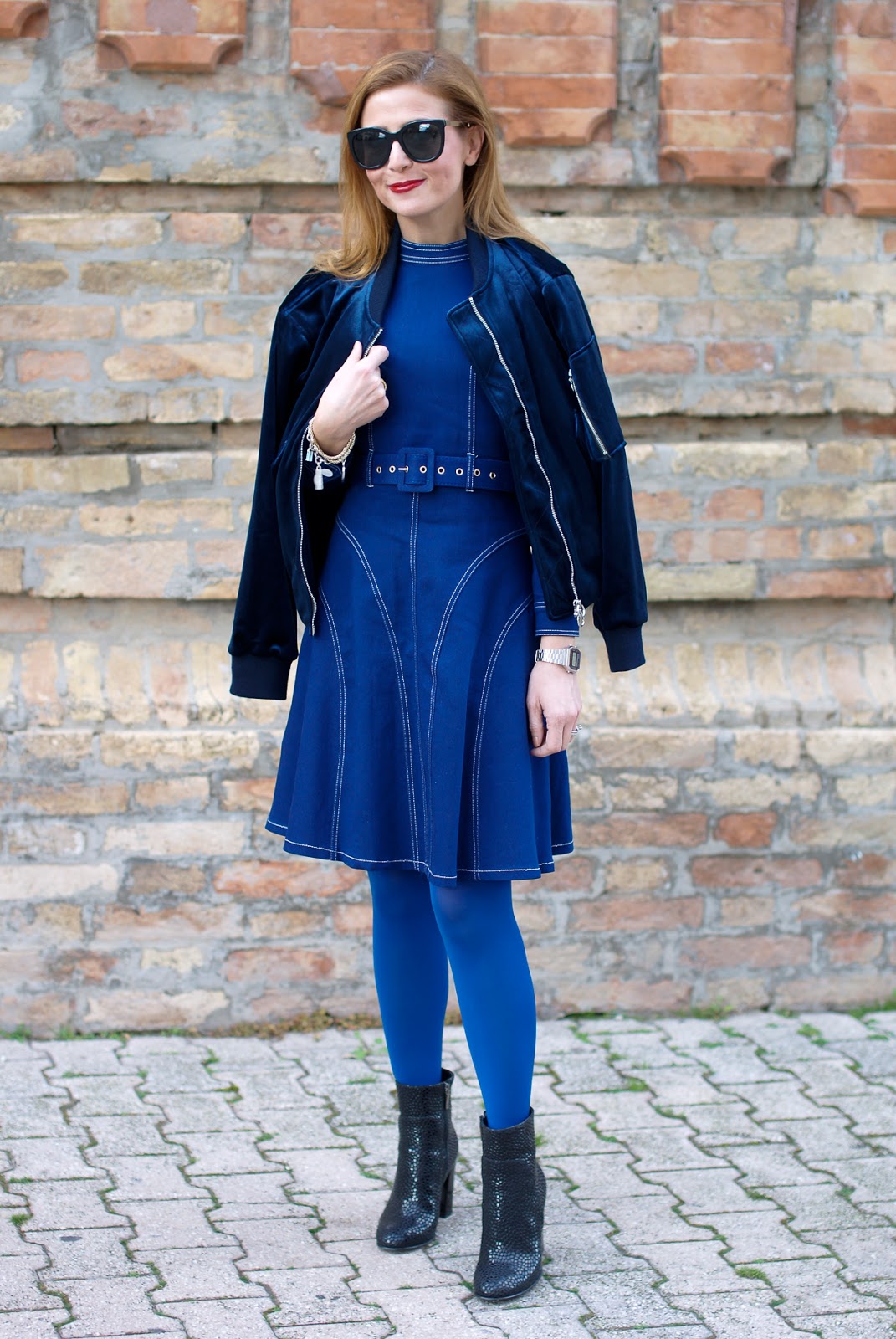 colored tights outfit with Dezzal dress, Gucci bag on Fashion and Cookies fashion blog, fashion blogger style
