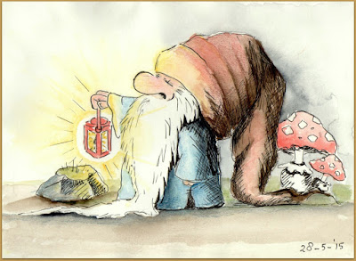 The Hermit, gnome - pen and watercolour