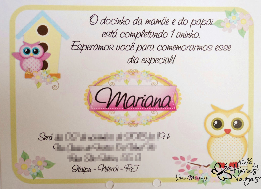 convite artesanal aniversário infantil floral jardim coruja corujinha passarinho rosa bege creme branco