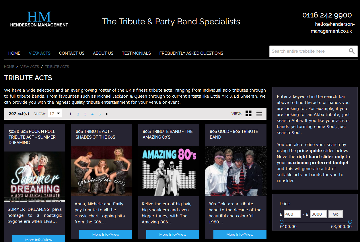 Henderson Management - The Tribute & Party Band Specialists