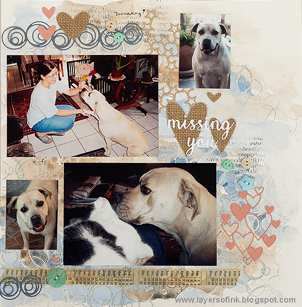 Layers of ink - Dog watercolor layout by Anna-Karin with stamps by Hero Arts