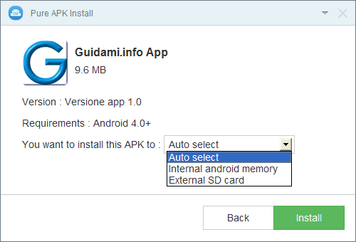 Pure APK Install avvia installazione app