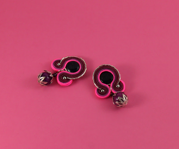 small earrings, soutache earrings, violet and pink, handmade jewelry, jewellery, handcrafted, 