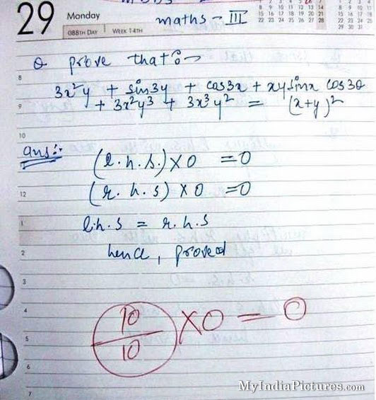 Funny Student Math Exam Answer Sheet