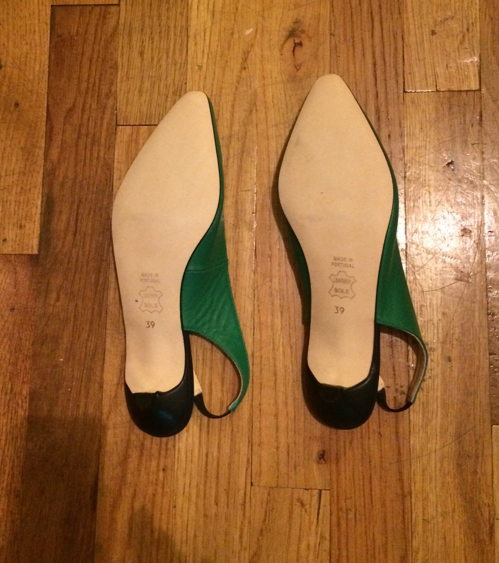 green sling backs