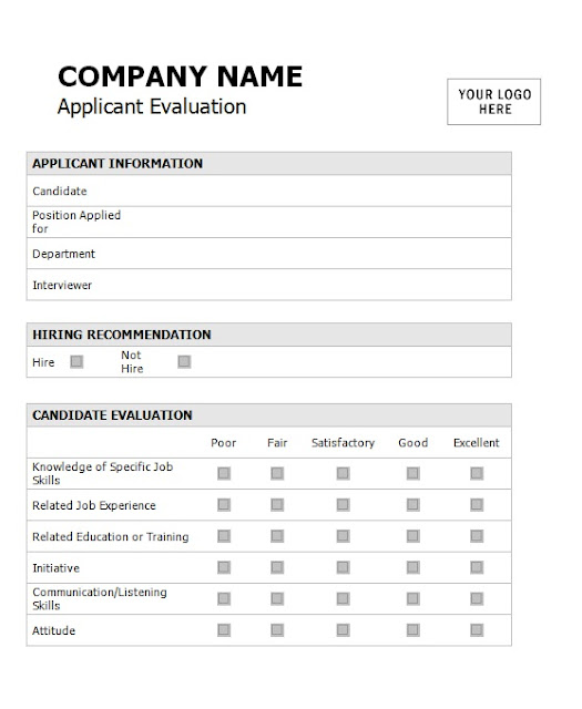 Applicant Assessment Form Template Sample