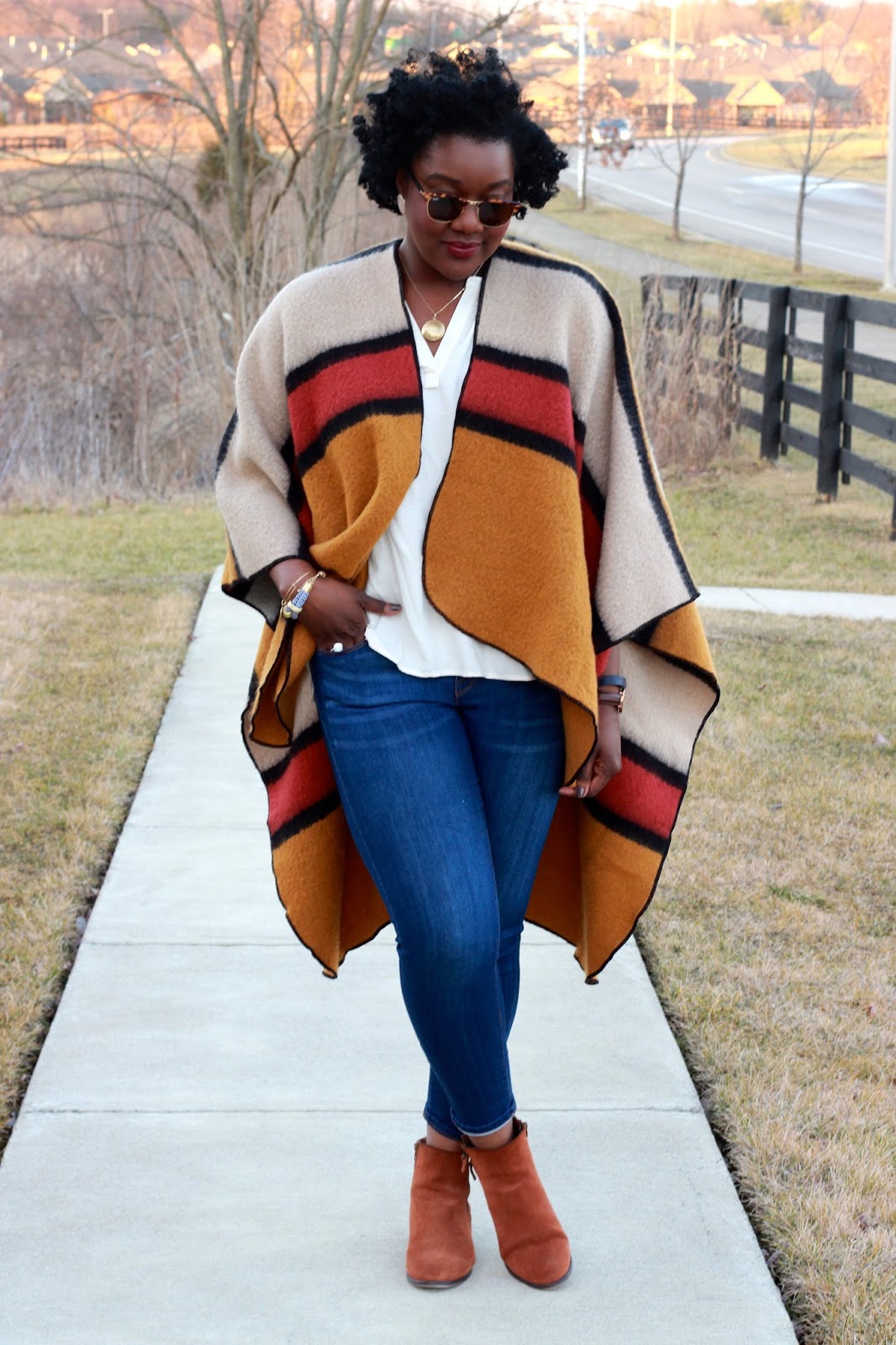 Evolution of Style Striped Mustard Blanket Cape