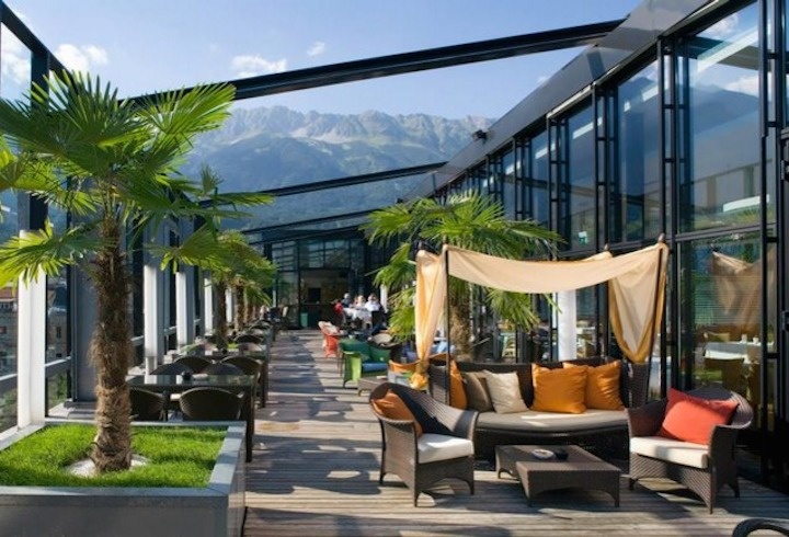 The World’s 30 Best Rooftop Bars… Everyone Should Drink At #9 At Least Once. - The American Bar in the Penz Hotel overlooks the Alps in Innsbruck, Austria.