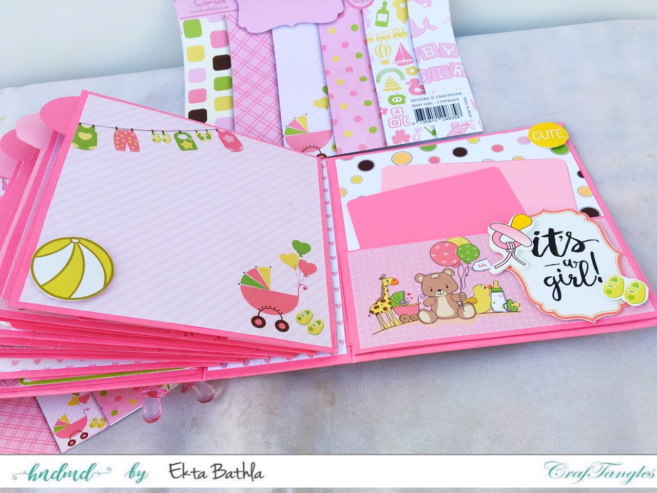Baby Girl mini album showcasing Baby Girl Elements Pack by CrafTangles