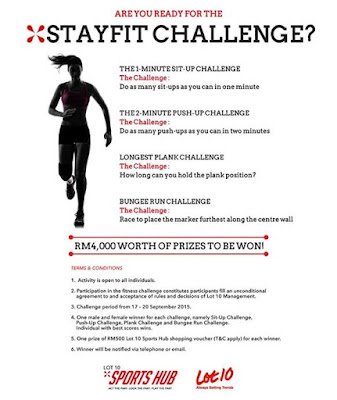 Stay Fit Challenge, StayFit Challenge, Lot 10 Kuala Lumpur, Lot 10 Sports Hub, 1st Anniversary Celebration, Bungee Run, Sit up Challenge, Push Up Challenge, Planking Challenge, Raje Freestyler, Football clinic