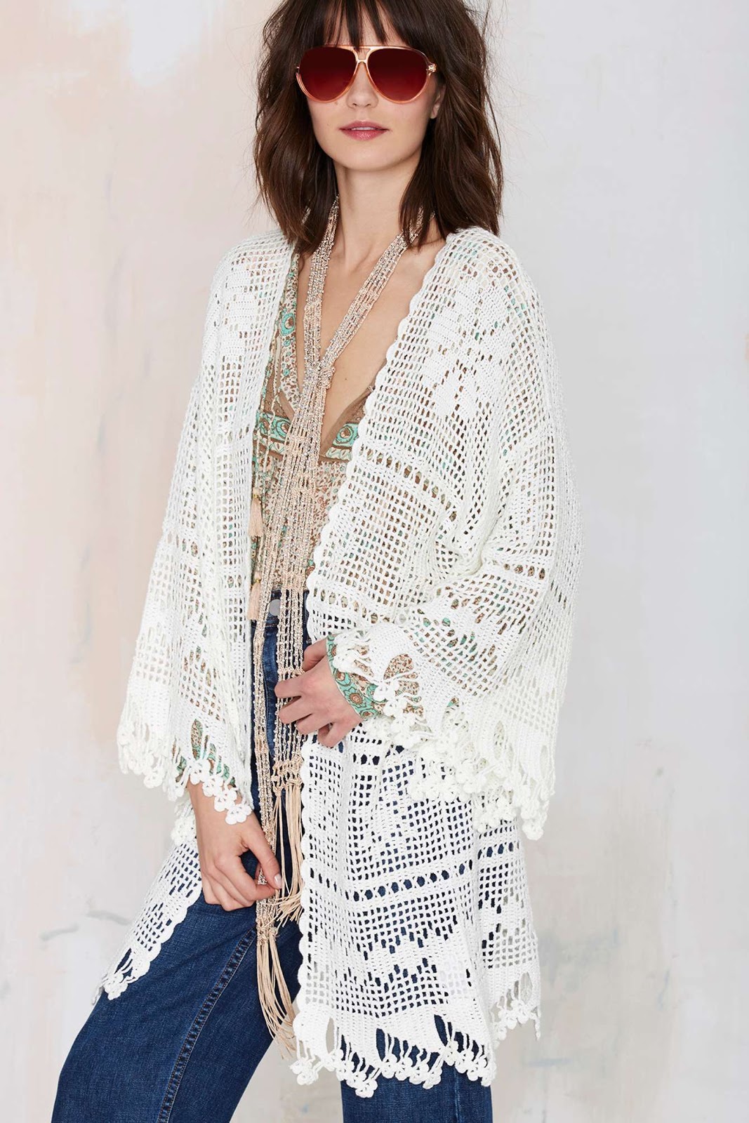 crochelinhasagulhas Quimono branco em crochê