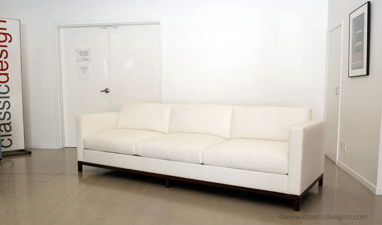 classic design Ivory Tuxedo Sofa with Wood Base