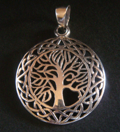 Tree of Life Necklace pendant showing Celtic knots in the outer band 