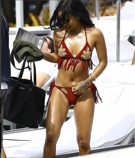 Karrueche sizzles in red fringe bikini in Miami