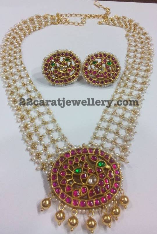 Pearls Chain with Ruby Pendant - Jewellery Designs