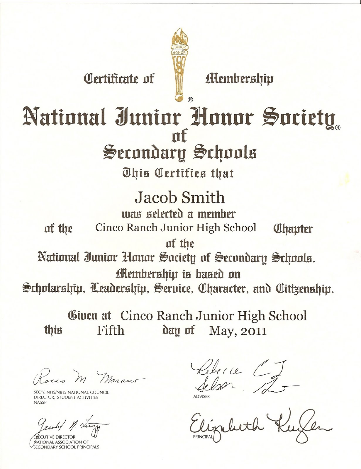 National Junior Honor Society Certificate Template