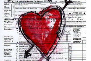 red heart drawn on a tax form