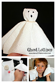 How to make a ghost lollipop - A quick and easy halloween craft idea for kids.  Toddlers, preschoolers and older kids will love this spooky activity. 