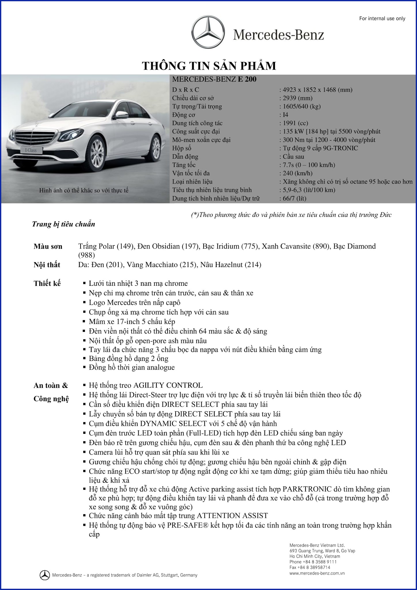 Bảng thông số kỹ thuật Mercedes E200 2019 Bảng thông số kỹ thuật Mercedes E200 2019 tại Mercedes Trường Chinh