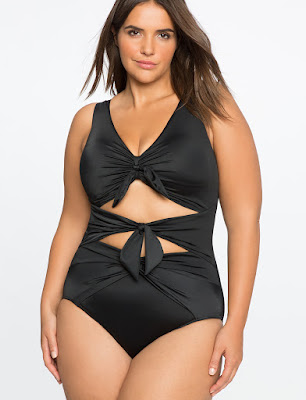 Plus Size Cut Out Tie Front One Piece Swimsuit in Black by Eloquii