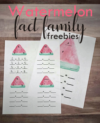 These super cute, free printable Watermelon worksheet pages are a fun way for kindergarten and first graders practice with hands on fact family worksheets. Simply download pdf file with fact family worksheets and you are ready to play and learn with cute watermelon activities. 