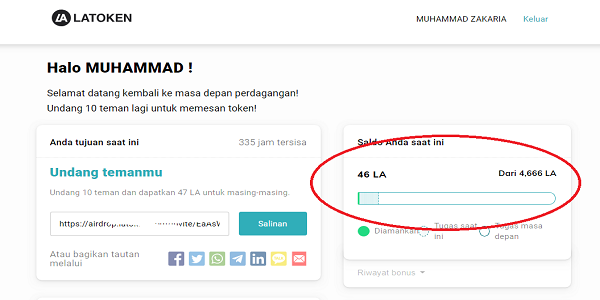 Bukti 46 LA Token Gratis dari Airdrop LATOKEN Bukti 46 LA Token Gratis dari Airdrop LATOKEN