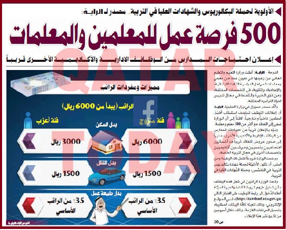 الاعلان الرسمى لوزارة التعليم بدولة قطر " وظائف للمعلمين والمعلمات لجميع التخصصات " برواتب 21000 ريال والمقابلات يناير 2017 الاعلان الرسمى لوزارة التعليم بدولة قطر " وظائف للمعلمين والمعلمات لجميع التخصصات " برواتب 21000 ريال والمقابلات يناير 2017