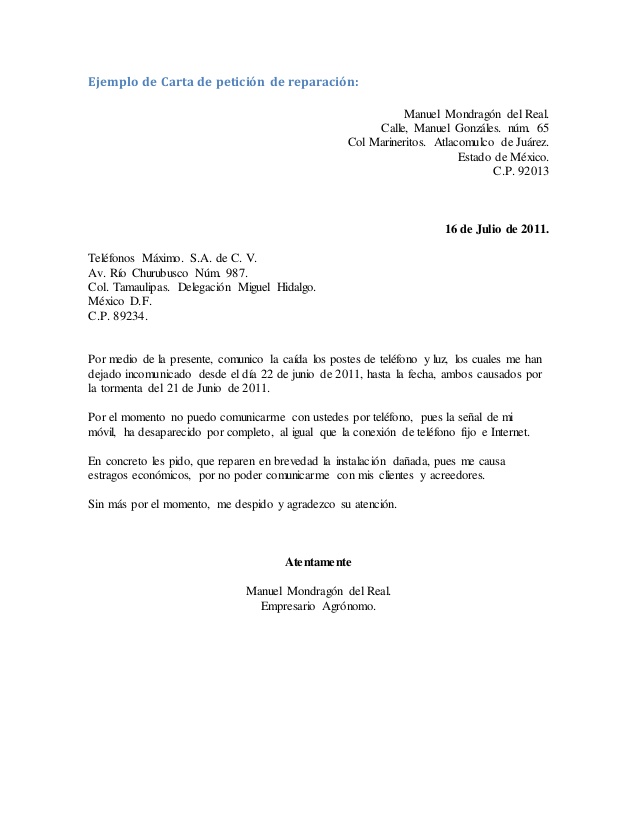 ejemplos de cartas de peticion