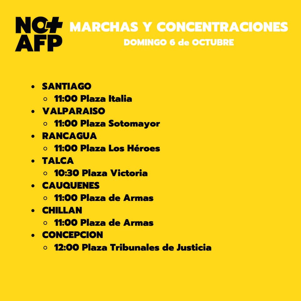 DOMINGO 6 DE OCTUBRE: NO MÁS AFPs.