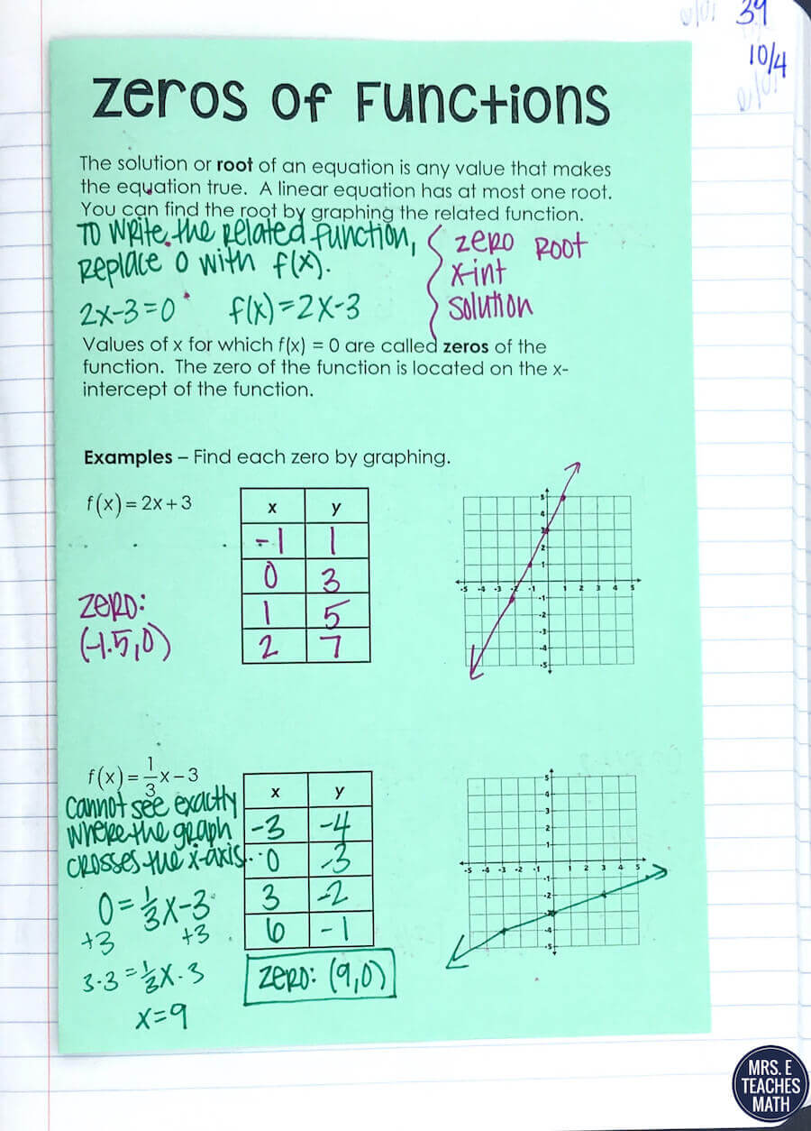 Intro to linear equations inb pages mrs e teaches math