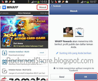 Buka aplikasi whaff dan login menggunakan facebook kamu Buka aplikasi whaff dan login menggunakan facebook kamu