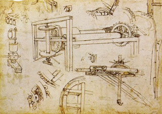 Grúa de tres velocidades diseñada por F. Brunelleschi. Leonardo da Vinci