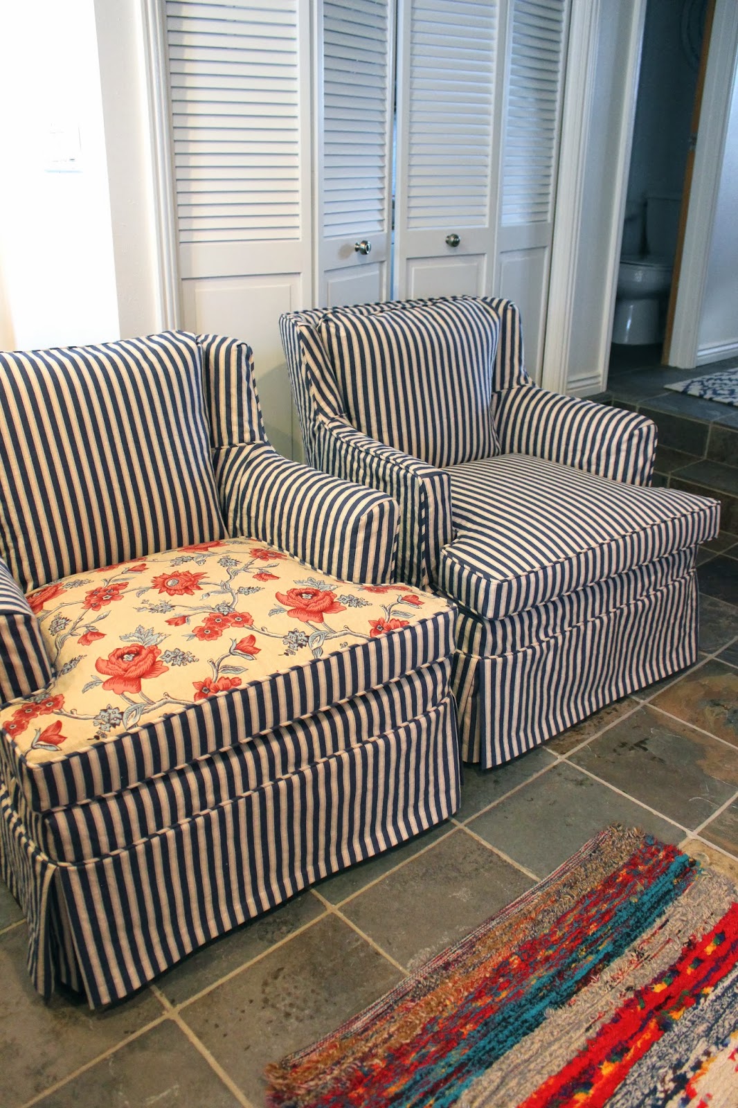 Custom Slipcovers by Shelley Pair of Striped Chairs