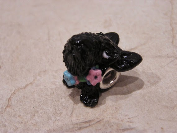 Scottish Terrier Scottie "Little Toes" European Large Hole Polymer Clay Dog Bead with flowered collar for European Bracelet