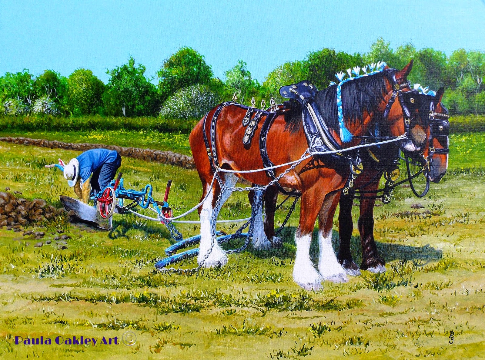 ORIGINAL ART by Paula Oakley "The Ploughing Match" Painting of Shire