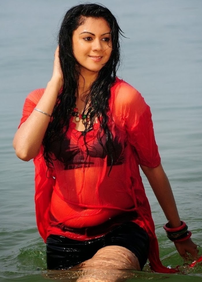Kamna Jethmalani Hot In Transparent wet Red top Hip Belly Exposing Images
