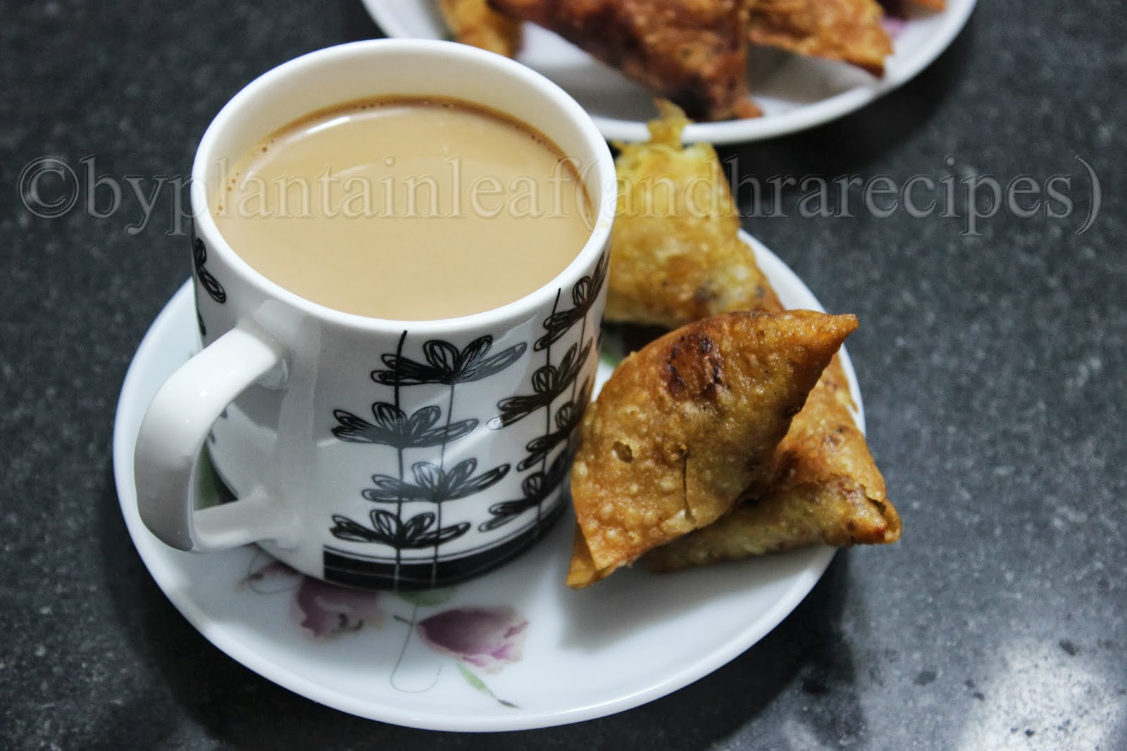 plantain leaf(Andhra Recipes) Irani Samosa And Chai