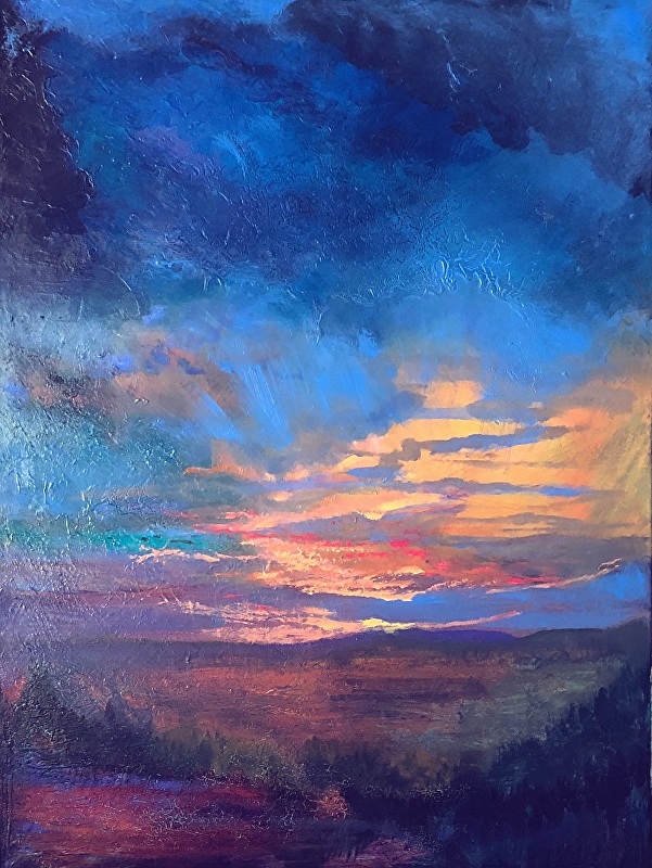 Susan Fowler Fine Art Colorful Contemporary Landscape Painting, Sunset