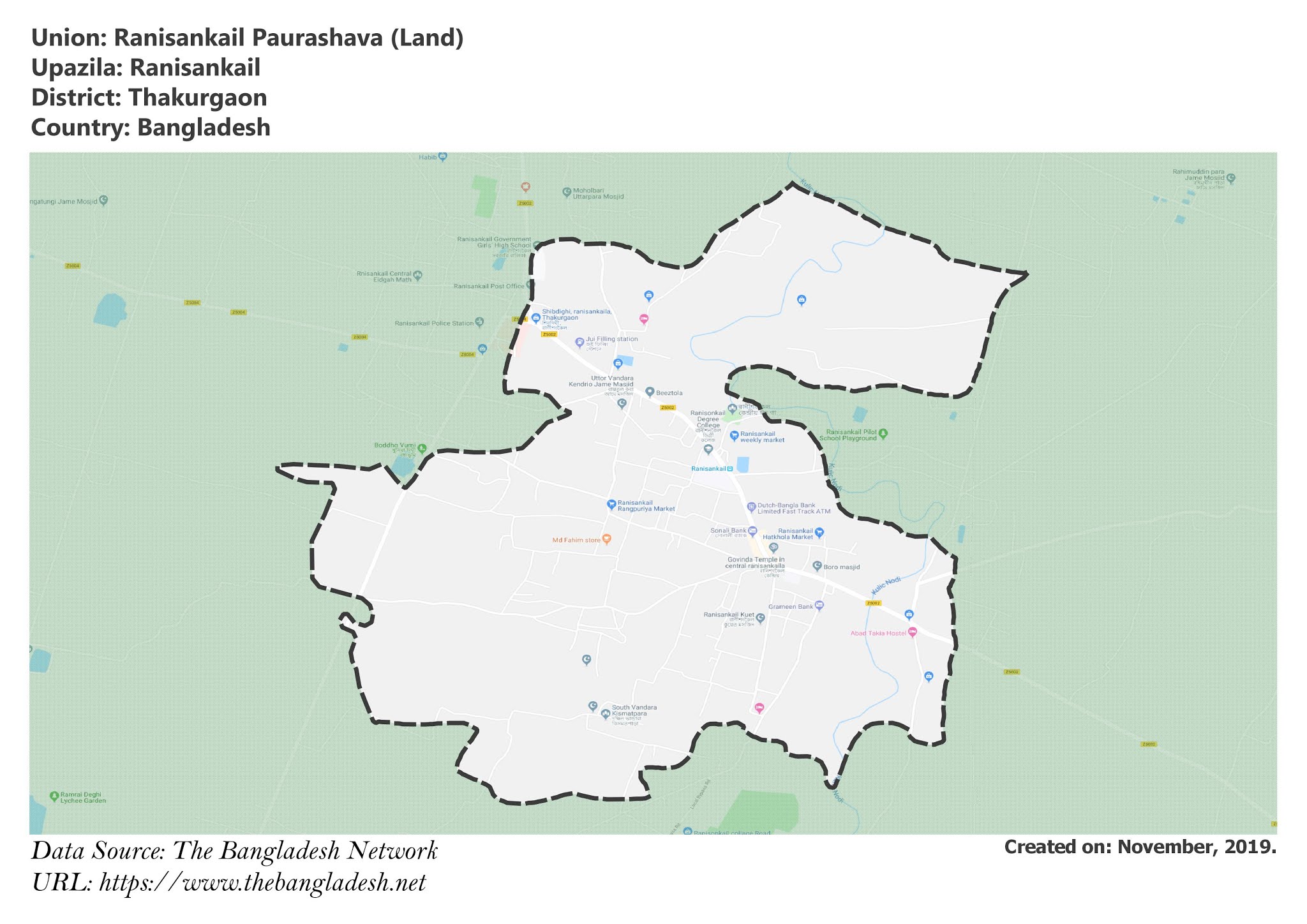 Map of Ranisankail Paurashava of Ranisankail Upazila Map of Ranisankail Paurashava of Thakurgaon, Bangladesh.