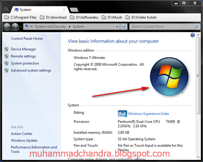 Windows system properties. Windows system properties