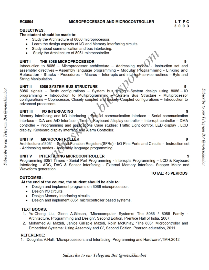 ec6504 microprocessor and microcontroller syllabus semester microcontroller vs microprocessor