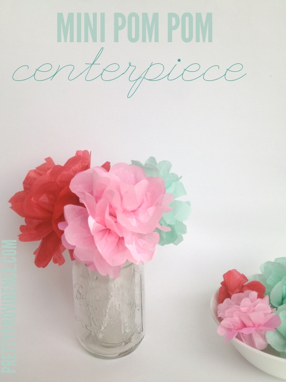 mini pom pom centerpieces - easiest and cheapest centerpiece, it's pretty and can be made with any colors for any occasion! at www.prettyprovidence.com