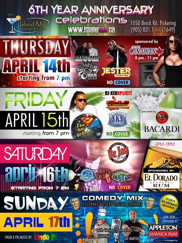 C.A. Confidential Island Mix 6th Year Anniversary Celebrations, Pickering, ON Thurs Apr 14th